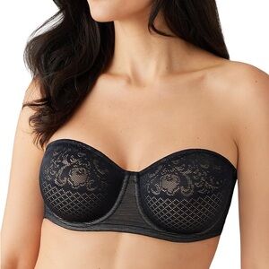 Wacoal Black Lace Visual Effects Strapless Minimizer Bra 38 DDD